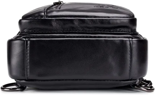 Vista 5 de Hebetag Mochila cruzada de cuero para hombres y mujeres, mochila de hombro para el pecho, multiusos, casual, Negro -, Viajar
