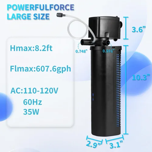 Vista 6 de Hypool Filtro de acuario U-V de 600 GPH para tanque de peces grande de 100 a 500 galones, bañera de inmersión fría, filtro de estanque de piscina