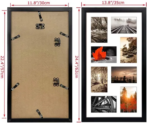 Vista 3 de QUTREY Juego de 2 marcos de fotos de collage negro de 4 x 6, 8 aberturas enmarañadas para fotos de 4 x 6 para mostrar 16 fotos múltiples para pared