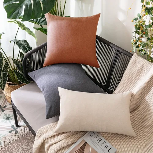 Vista 7 de MIULEE Paquete de 2 fundas decorativas para almohadas de exterior, sólidas, impermeables, de lino sintético, estilo granja de jardín, fundas de Óxido