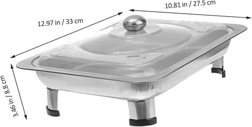 Vista 2 de DOITOOL Plato de acero inoxidable para bufé de cocina rectangular con tapas calentadores de alimentos para fiestas, buffets, catering, 13.0 in
