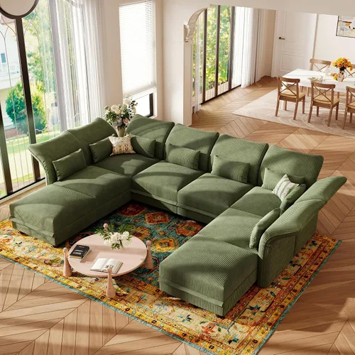 Vista 33 de LLappuil - Sofá seccional en forma de L con almacenamiento, sofás seccionales modulares beige de pana para sala de estar con brazos y respaldos Pana