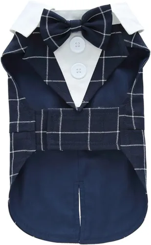 Vista 12 de Esmoquin para cachorro con corbata de moño desmontable, para graduación, boda, uso formal, disfraz de príncipe para perros pequeños (XS, negro)