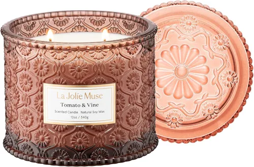 Vista 14 de LA JOLIE MUSE Vela de Cáscara de Sandía y Menta - Eucalipto, Salvia, Lavanda Vela Grande de Cera de Soja de 12 oz con 2 Mechas 60 Horas