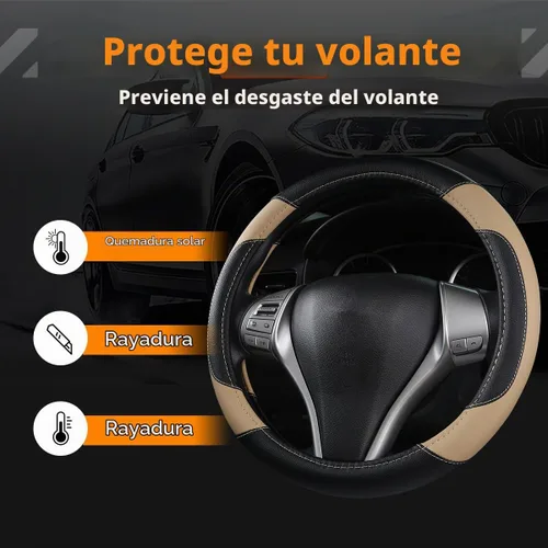 Vista 4 de Funda de cuero para volante de auto, protector antideslizante para volante de auto de cuero de microfibra transpirable, ajuste universal