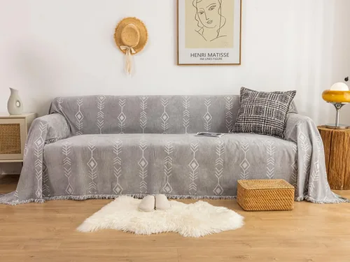 Vista 2 de Fundas para sofá para sofá de 3 asientos, fundas universales con flechas de felpilla para sofá, funda de sofá gris y blanco, 70 x 51 pulgadas