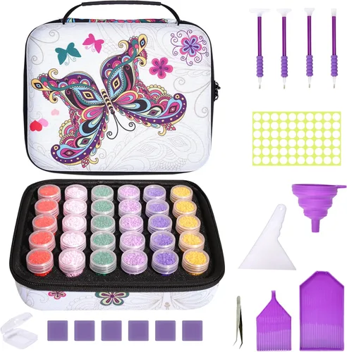 Vista 11 de MoeeBtee Contenedores de almacenamiento de pintura de diamantes, 30 ranuras, accesorios de pintura de diamantes con herramientas para organizador