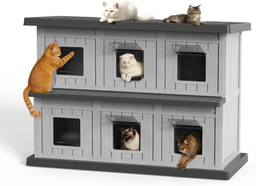 Vista 10 de DRATO Casa para gatos al aire libre, impermeable, material de polipropileno, refugio para gatos, robusto, resistente, fácil de montar, cálida casa