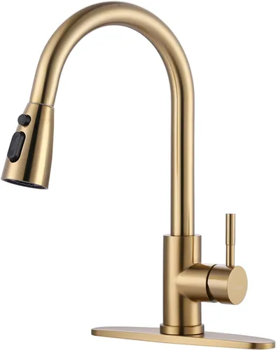Vista 28 de WOWOW Grifo de cocina con rociador, grifo de fregadero de cocina, acero inoxidable SUS 304, grifo de cocina de níquel cepillado de arco alto