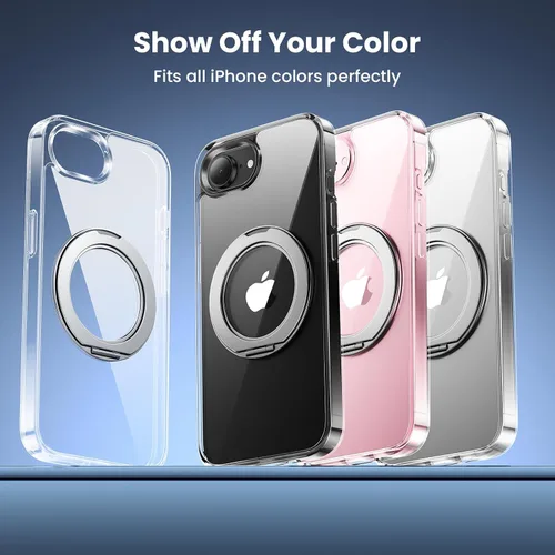Vista 2 de Funda con soporte de anillo de 360° para iPhone 16E/17E con 2 protectores de pantalla, compatible con MagSafe, antiamarilleo y resistente a