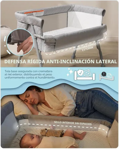 Vista 4 de BEKA Moisés cama de noche para bebé, cuna de bebé 2 en 1 para recién nacido, moisés de noche con 4 ruedas de bloqueo automático y altura ajustable