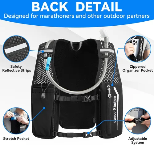Vista 4 de Mochila reflectante de hidratación para correr Bolsa ligera de 1.6 L para correr en senderos, ciclismo y maratón Perfecto para hombres y mujeres