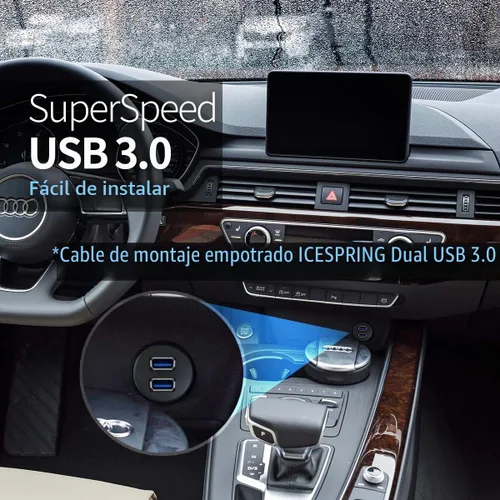 Vista 2 de Cable de extensión USB 3.0 de 2 puertos, montaje empotrado, adaptador de panel de tablero de instrumentos para automóvil, camión, barco