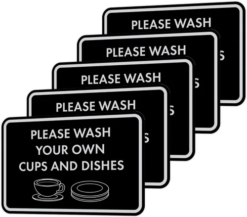 Vista 63 de Letrero clásico enmarcado con texto en inglés «Please Wash Your Own Cups and Dishes» (negro)