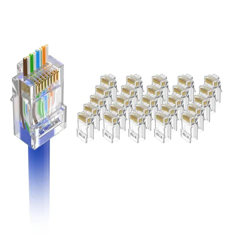 Vista 9 de Conector RJ45 blindado VCE Cat6 con funda de alivio de tensión, 25 unidades Fits 24-26AWG solid or stranded Cat6 STP/FTP cable 50 Pack Connectors