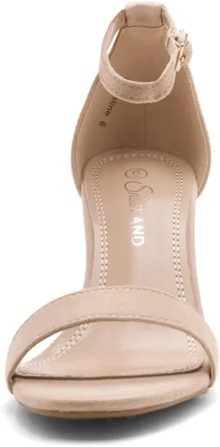 Vista 2 de Shoe Land Madeline - Sandalias de tacón bajo para mujer, con puntera abierta, correa al tobillo, tacón grueso, negro, dorado, azul, rojo, tacón