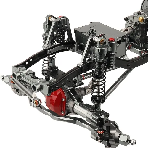 Vista 5 de Juego de marcos de chasis de 17.717 in de distancia entre ejes de 6 x 6 con transmisión frontal, medio trasero, eje completo para 1/10 RC Crawler