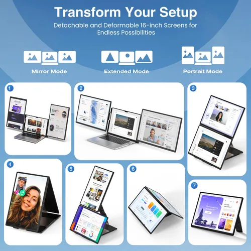 Vista 3 de FLYTOCCA Extensión de Pantalla para Laptop de 16 Pulgadas, Monitor Portátil FHD de 1200P Actualizado con Pantalla de Relación de Aspecto 16:10