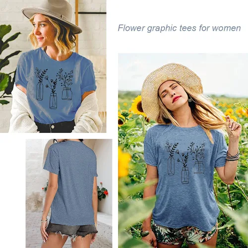 Vista 5 de Book Lovers - Camiseta de manga corta para mujer con diseño de flores silvestres, linda camiseta de manga corta para amante de los libros