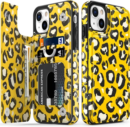 Vista 199 de LETO para iPhone 15 Pro Funda tipo cartera - Tapa tipo folio con patada - Diseños de moda - Tarjetero - Funda protectora para mujeres y niñas - 6.1