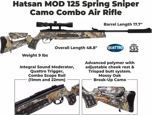 Vista 3 de Hatsan Modelo 125SN Spring Sniper Camo - Rifle de aire combinado con objetivos de papel Wearable4U incluidos y pellets de plomo