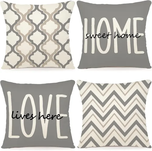 Vista 7 de YCOLL Juego de 4 fundas de almohada de estilo rústico 16x16 Fundas decorativas de almohada de lino para sofá, cama, dormitorio, decoración del hogar
