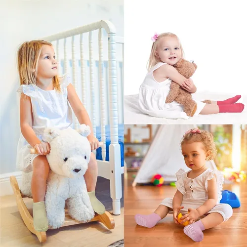 Vista 2 de ELUTONG - Calcetines antideslizantes para niños pequeños, paquete de 12 pares, calcetines de tobillo con agarre para bebés, niños y niñas de 0 a 7