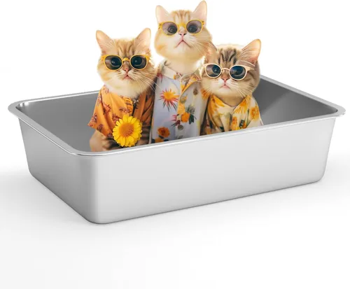 Vista 14 de IKITCHEN Caja de arena de acero inoxidable para gatos, bandeja de arena de metal grande para gatos, caja de arena para gatos nunca absorbe olores