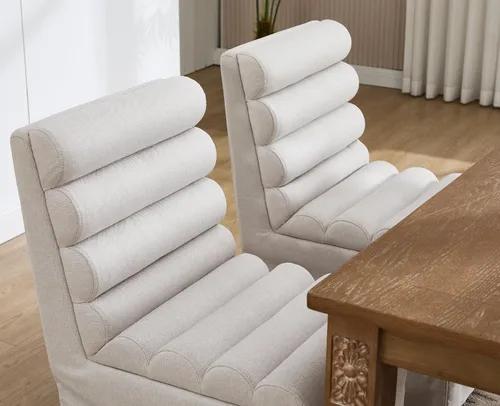 Vista 5 de CIMOTA Juego de 2 sillas de comedor tapizadas, sillas de comedor de tela moderna con respaldo alto cilíndrico/funda con faldón, sillas de cocina sin