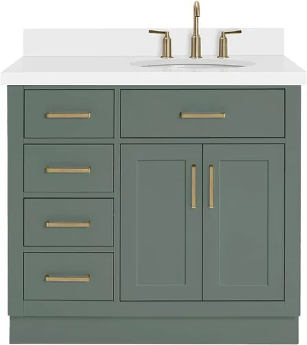 Vista 42 de ARIEL Hepburn - Tocador de baño de 30 pulgadas con fregadero, madera maciza, encimera y protector contra salpicaduras de cuarzo blanco puro de 1.5