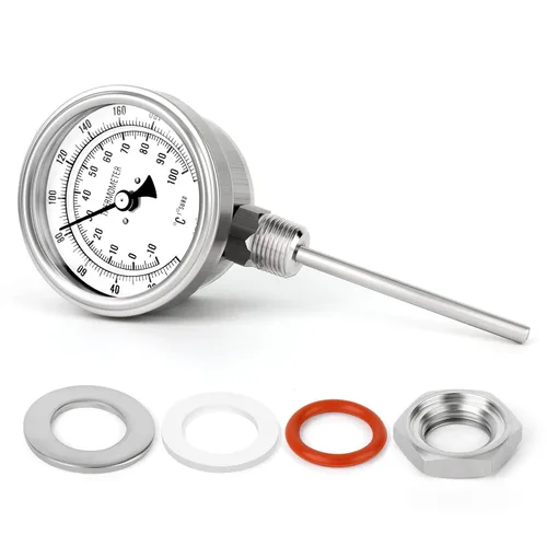 Vista 12 de MEANLIN MEASURE - Termómetro bimetálico de 1/2" NPT, esfera de 3.3", tallo de acero inoxidable de 1-7/8", precisión del 2%, montaje trasero central
