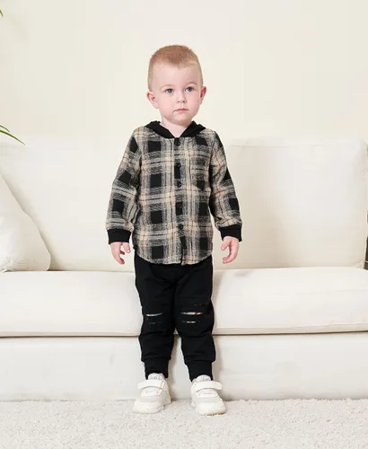 Vista 2 de Conjunto de ropa para bebés y niños pequeños, camisa con capucha y pantalones deportivos para otoño e invierno