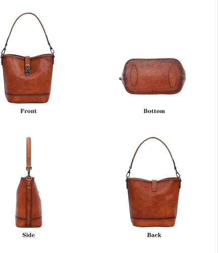 Vista 5 de HESHE Bolsos cruzados de cuero para mujer, bolso de hombro de diseñador, bolso hobo, bolso de cubo para todos