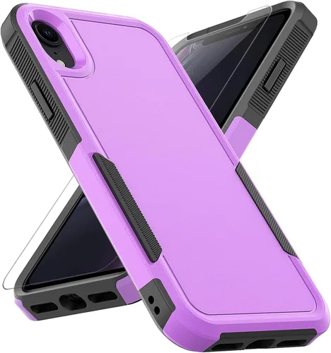 Vista 9 de Funda para iPhone XR: funda protectora de doble capa resistente para teléfono celular, a prueba de golpes, resistente, con protector de pantalla