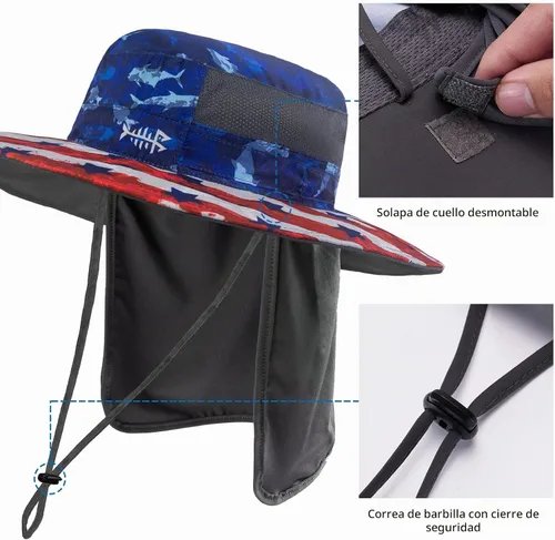 Vista 4 de BASSDASH Sombrero de pesca solar UPF 50+ resistente al agua con solapa desmontable para el cuello Americana