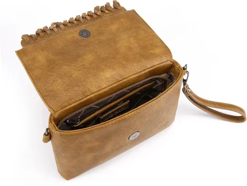 Vista 4 de Wrangler - Bolso de cuero genuino con flecos para mujer, color turquesa occidental