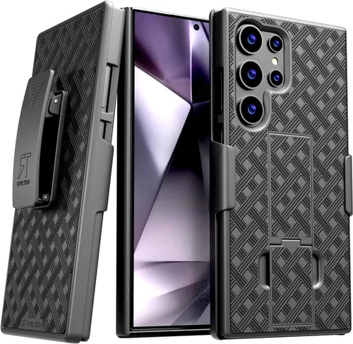Vista 11 de Funda diseñada para Samsung Galaxy S24 con funda de clip para cinturón, funda de teléfono con función atril, color negro