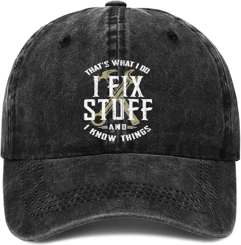 Vista 19 de I Fix Stuff and Know Things Sombrero para hombre, I Fix Things Hat, I Fix Stuff Hat, I Fix Things and I Know Stuff Hat 3 (negro)