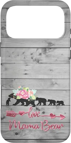 Vista 22 de Pink Floral Black Mama Bear Four Cubs on Vintage Gray Rustic Case for iPhone 17