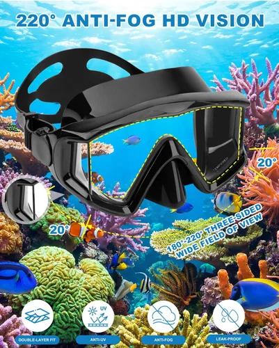 Vista 3 de Equipo de esnórquel para adultos, jóvenes y niños, juego de máscara de esnórquel, máscara de buceo, gafas de natación, máscara de buceo, a prueba