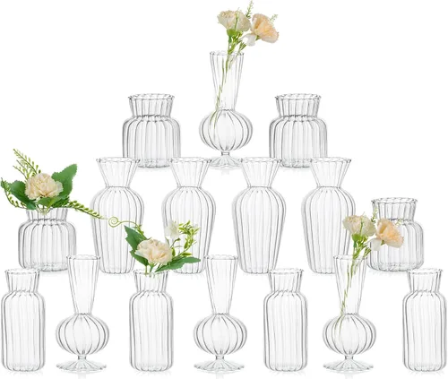 Vista 7 de Juego de jarrones de botones de vidrio transparente moderno: Glasseam 4 piezas de jarrones pequeños de flores para centros de mesa hechos a mano