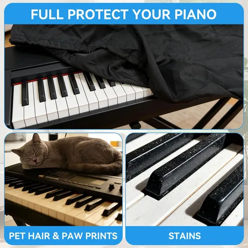 Vista 11 de Cubierta antipolvo para teclado de piano de 61 teclas con banda elástica duradera y bloqueo de cuerda, adecuado para pianos electrónicos digitales
