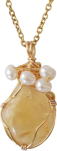 Vista 10 de Collar de cristal llamativo con piedra natal y perla para mujer - chapado en oro