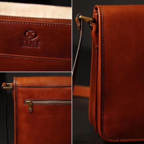 Vista 4 de Time Resistance Bolso bandolera de cuero italiano para hombre, bolso cruzado de cuero de grano completo para hombre, bolso de hombro tamaño tableta