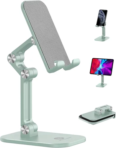 Vista 11 de Soporte para teléfono OCYCLONE, soporte para celular plegable con altura y ángulo ajustables para escritorio, soporte para iPhone más alto Beige