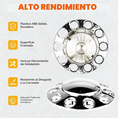 Vista 3 de Youxmoto Cubierta de eje delantero estándar con tapa de rueda cromada de 33 mm para camión semi, plástico ABS cromado, ajuste universal, paquete de 2