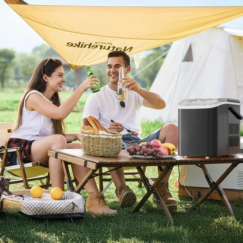Vista 5 de NEWBULIG Encimera para hacer hielo con asa, máquina de hielo portátil, 9 cubos de hielo en 6 minutos, 26 libras en 24 horas, limpieza automática