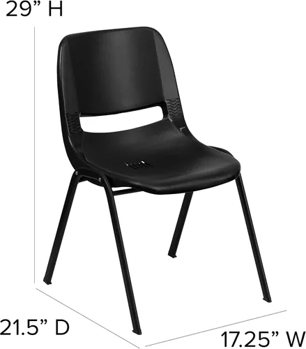 Vista 2 de EMMA + OLIVER Silla apilable ergonómica negra con marco negro y asiento de 16 pulgadas de alto