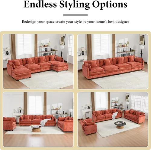 Vista 54 de Sofá seccional modular verde de 111.5", sofás seccionales grandes de 3 plazas para sala de estar, sofá nube oversized de tela chenille con otomana