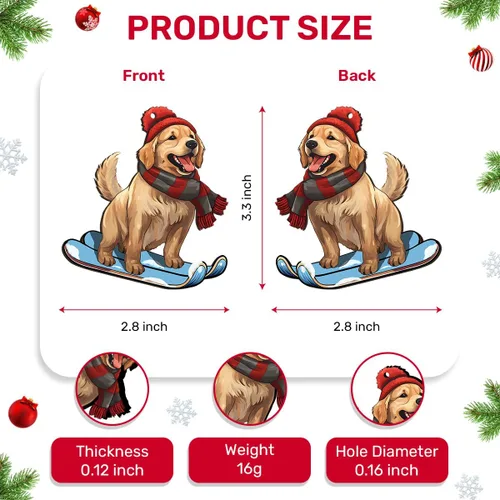 Vista 2 de Adornos de Navidad de madera de Golden Retriever impresos en 2 lados 2024, recuerdo para mujeres, hombres y amigos, adornos de árbol de Navidad